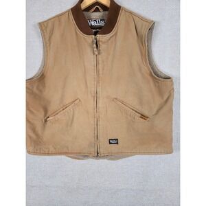 Walls Zero-Zone Mens XL Brown Cotton Duck Canvas Sherpa Lined Workwear Vest Zip